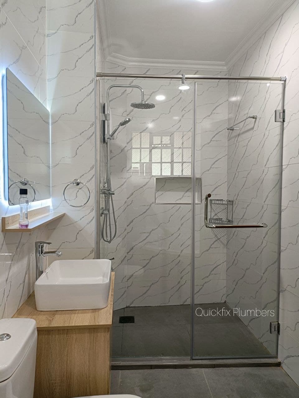 Shower Enclosure Wall-to-Wall with Swing Door | Shower Door